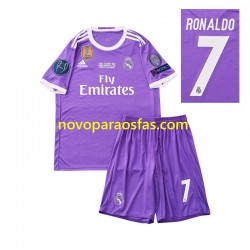 Camisolas Real Madrid Cristiano Ronaldo 7 2016 Retro Criança Visitante Manga Curta