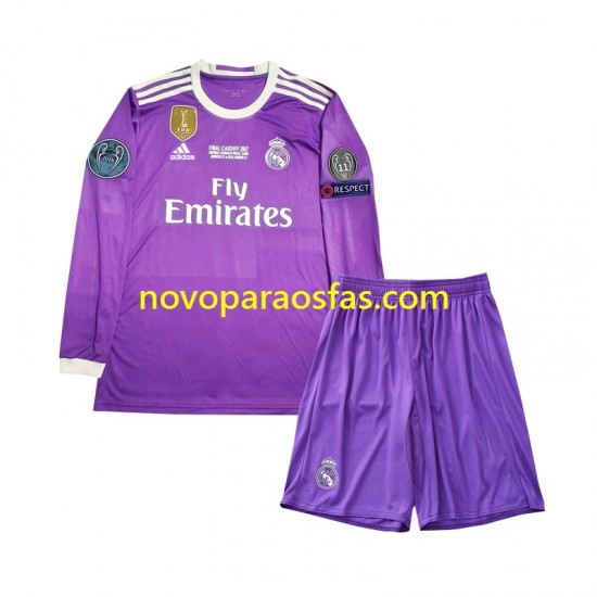 Camisolas Real Madrid 2016 Retro Criança Visitante Manga Comprida