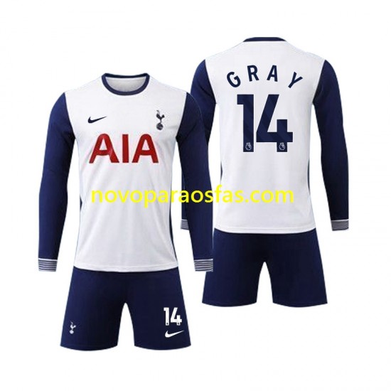 Camisolas Tottenham Spurs Gray 14 Criança Casa 2024-2025 Manga Comprida