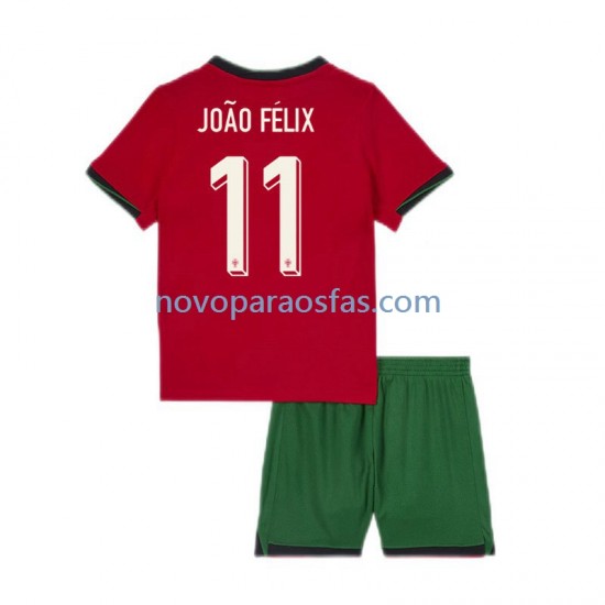 Camisolas Portugal Joao Felix 11 Criança Casa Euro 2024 Manga Curta