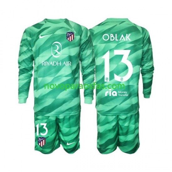 Camisolas Atlético Madrid Jan Oblak 13 Green color Guarda-redes Criança Visitante 2023-2024 Manga Comprida