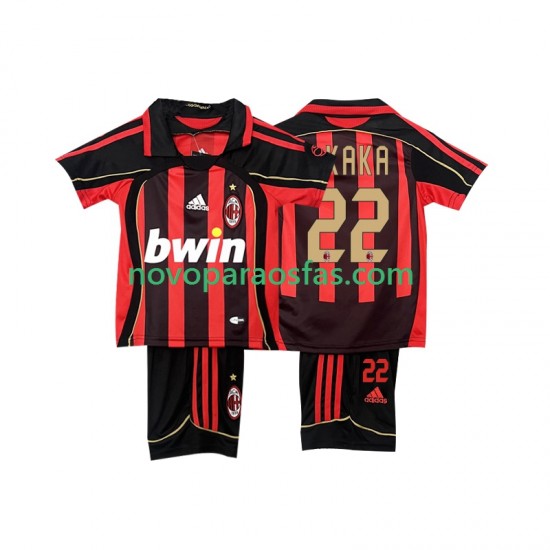 Camisolas AC Milan KAKA 22 -2007 Retro Criança Casa 2006 Manga Curta
