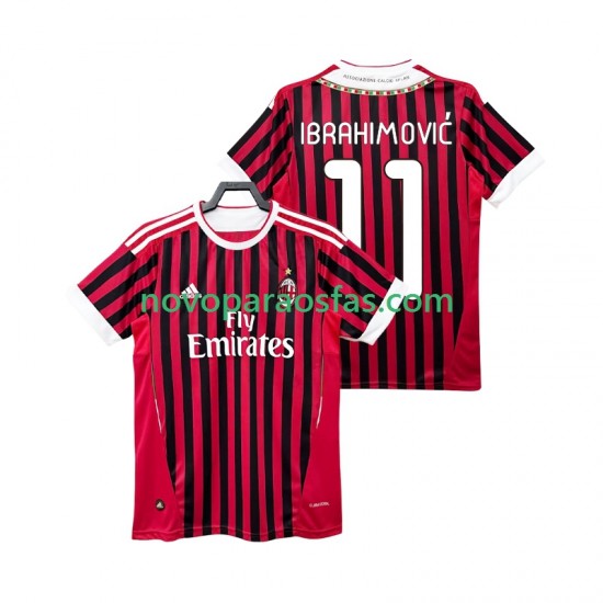 Camisolas AC Milan Ibrahimović Zlatan 11 2012 Retro Homem Casa 2011 Manga Curta