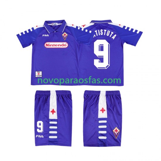 Camisolas ACF Fiorentina BATISTUTA 9 Retro Criança Casa 1998 1999 Manga Curta