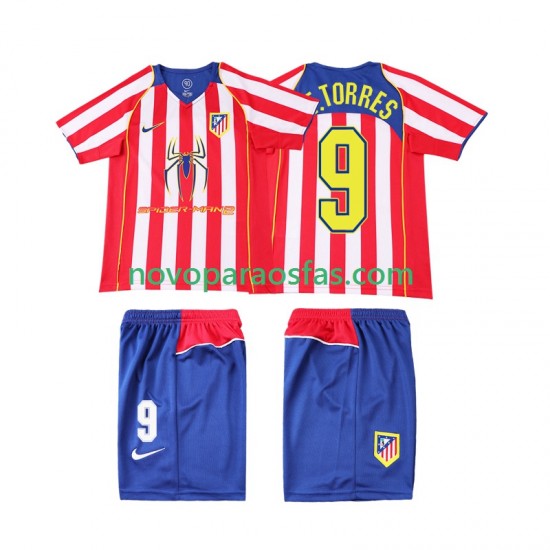 Camisolas Atlético Madrid F TORRES 9 2005 Retro Criança Casa 2004 Manga Curta