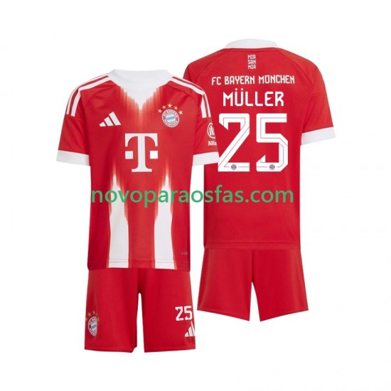 Camisolas Bayern de Munique Thomas Muller 25 Criança Casa 2025-2026 Manga Curta