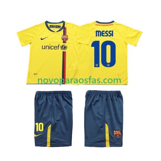 Camisolas FC Barcelona Lionel Messi 10 2009 Retro Criança Visitante 2008 Manga Curta