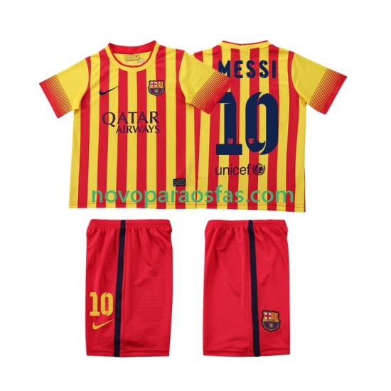 Camisolas FC Barcelona Lionel Messi 10 2013 2014 Retro Criança Visitante Manga Curta