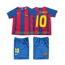 Camisolas FC Barcelona RONALDINHO 10 Retro Criança Casa 2004 Manga Curta