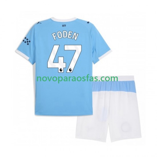Camisolas Manchester City Phil Foden 47 Criança Casa 2025-2026 Manga Curta