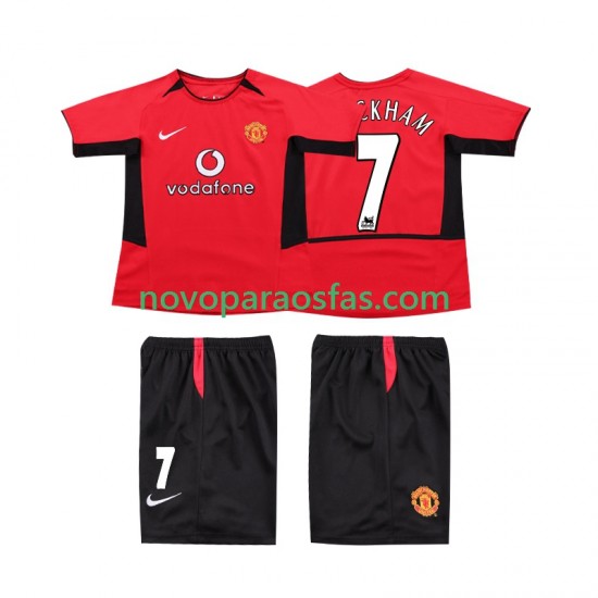 Camisolas Manchester United BECKHAM 7 Retro Criança Casa 2004 2002 Manga Curta