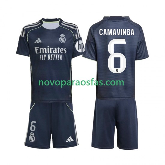 Camisolas Real Madrid Camavinga 6 Criança Visitante 2025-2026 Manga Curta
