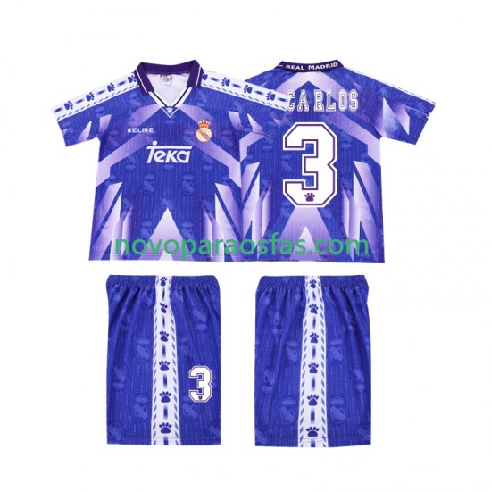 Camisolas Real Madrid R CARLOS 3 1996-1997 Retro Criança Visitante Manga Curta
