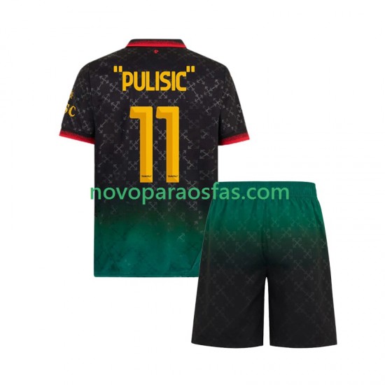 Camisolas AC Milan Christian Pulisic 11 Criança Quarto 2024-2025 Manga Curta