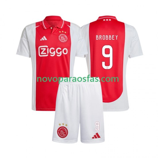 Camisolas AFC Ajax Brian Brobbey 9 Criança Casa 2024-2025 Manga Curta