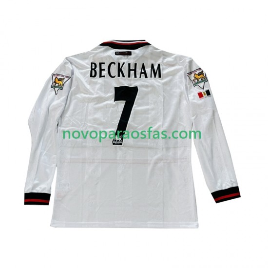 Camisolas Manchester United Beckham 7 Retro Homem Visitante 1998 1999 Manga Comprida