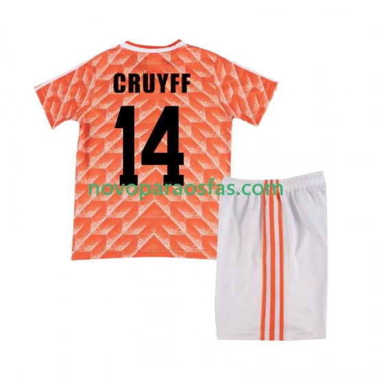 Camisolas Países Baixos Cruyff 14 1988 Retro Criança Casa Manga Curta