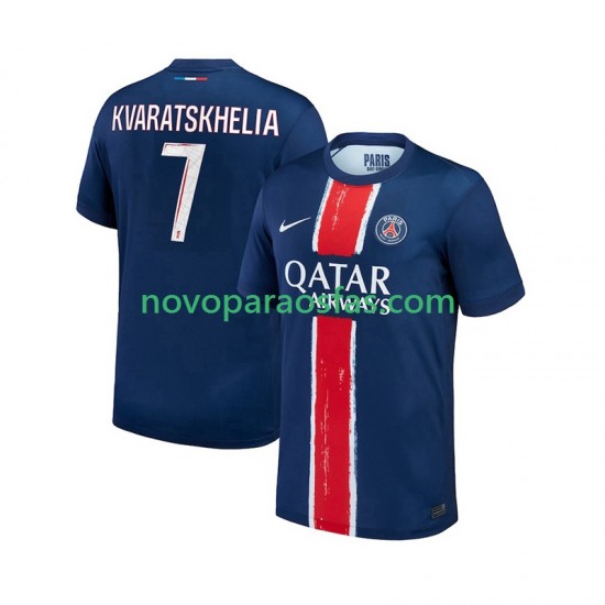 Camisolas Paris Saint-Germain Khvicha Kvaratskhelia 7 Homem Casa 2024-2025 Manga Curta