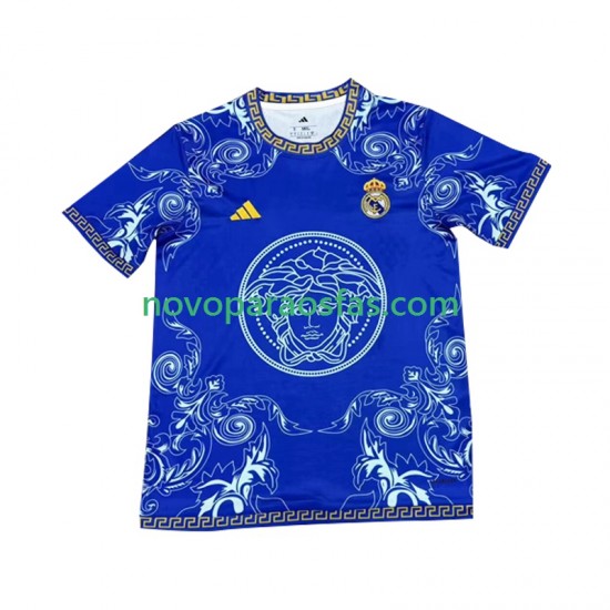 Camisolas Real Madrid Versace Blue Edition Homem Casa 2024-2025 Manga Curta