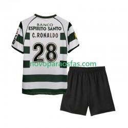 Camisolas Sporting CP Cristiano Ronaldo 28 2001 2003 Retro Criança Casa Manga Curta
