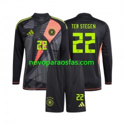 Camisolas Alemanha Ter Stegen 22 Guarda-redes Criança Casa Euro 2024 Manga Comprida