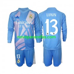 Camisolas Real Madrid Andriy Lunin 13 Guarda-redes Criança Casa 2024-2025 Manga Comprida
