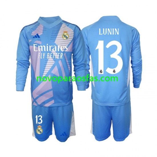 Camisolas Real Madrid Andriy Lunin 13 Guarda-redes Criança Casa 2024-2025 Manga Comprida