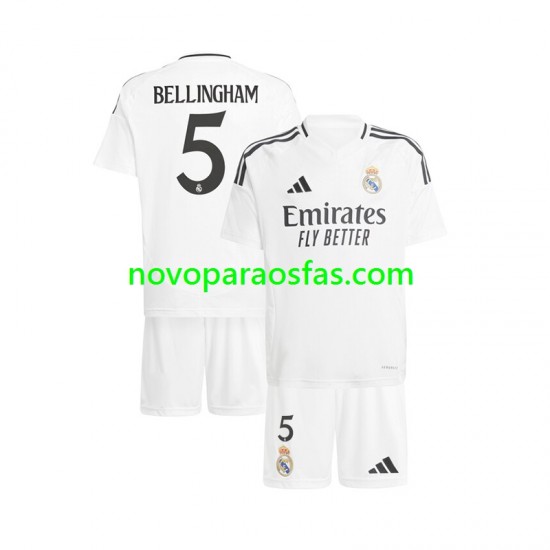 Camisolas Real Madrid Jude Bellingham 5 Criança Casa 2024-2025 Manga Curta