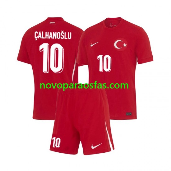 Camisolas Turquia Hakan Calhanoglu 10 Criança Visitante Euro 2024 Manga Curta
