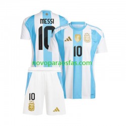Camisolas Argentina Lionel Messi 10 Copa America Criança Casa 2024 Manga Curta