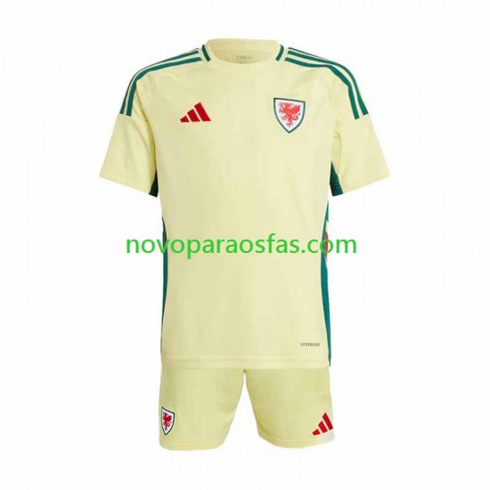 Camisolas País de Gales Criança Visitante 2024 Manga Curta