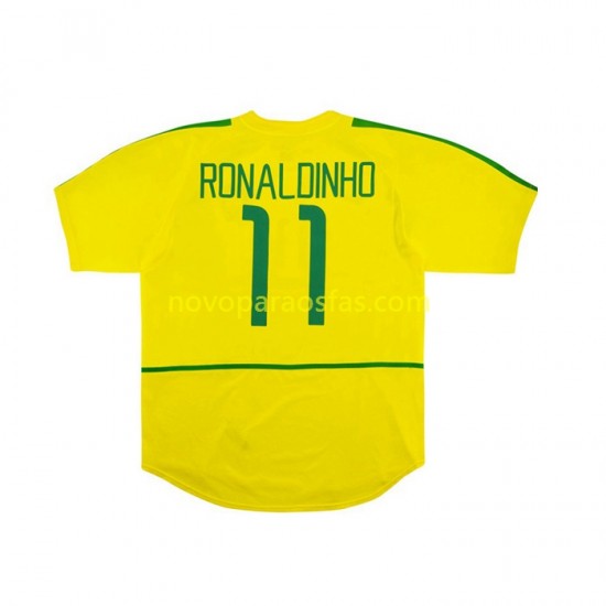 Camisolas Brasil RONALDINHO 11 Retro Homem Casa 2002 Manga Curta
