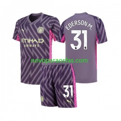 Camisolas Manchester City Ederson Moraes 31 Guarda-redes Criança Visitante 2023-2024 Manga Curta