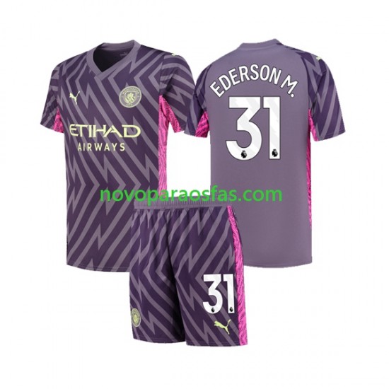 Camisolas Manchester City Ederson Moraes 31 Guarda-redes Criança Visitante 2023-2024 Manga Curta