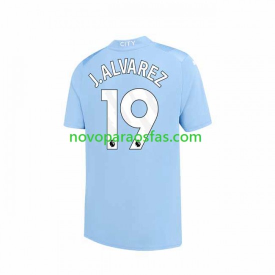 Camisolas Manchester City J. ALVAREZ 19 Homem Casa 2023-2024 Manga Curta