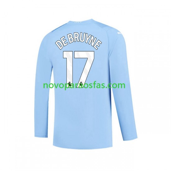 Camisolas Manchester City Kevin De Bruyne 17 Homem Casa 2023-2024 Manga Comprida