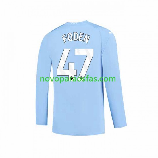 Camisolas Manchester City Phil Foden 47 Homem Casa 2023-2024 Manga Comprida