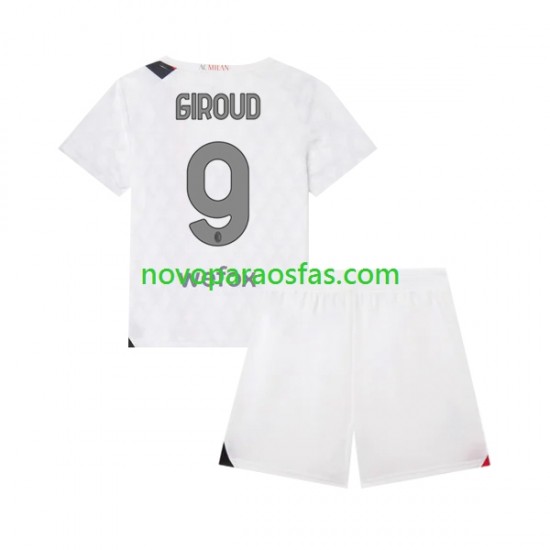 Camisolas AC Milan Olivier Giroud 9 Criança Visitante 2023-2024 Manga Curta