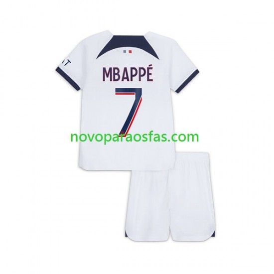 Camisolas Paris Saint-Germain Mbappé Kylian 7 Criança Visitante 2023-2024 Manga Curta