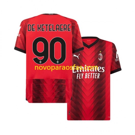 Camisolas AC Milan Charles De Ketelaere 90 Homem Casa 2023-2024 Manga Curta