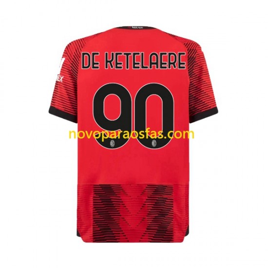 Camisolas AC Milan Charles De Ketelaere 90 Homem Casa 2023-2024 Manga Curta