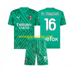 Camisolas AC Milan Mike Maignan 16 Guarda-redes Criança Casa 2023-2024 Manga Curta
