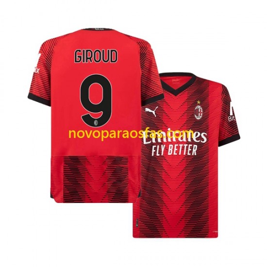 Camisolas AC Milan Olivier Giroud 9 Homem Casa 2023-2024 Manga Curta