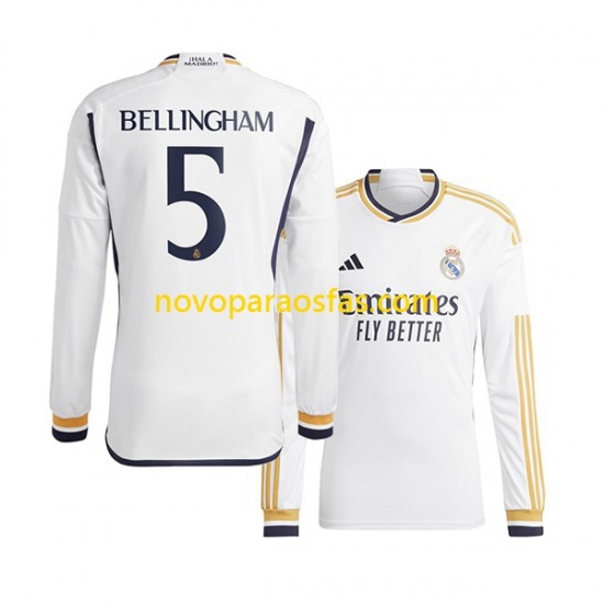 Camisolas Real Madrid Jude Bellingham 5 Homem Casa 2023-2024 Manga Comprida