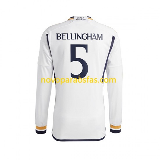 Camisolas Real Madrid Jude Bellingham 5 Homem Casa 2023-2024 Manga Comprida