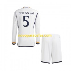 Camisolas Real Madrid Jude Bellingham 5 Criança Casa 2023-2024 Manga Comprida