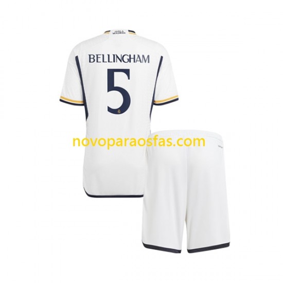 Camisolas Real Madrid Jude Bellingham 5 Criança Casa 2023-2024 Manga Curta