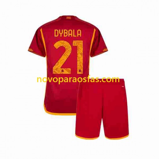 Camisolas AS Roma Paulo Dybala 21 Criança Casa 2023-2024 Manga Curta