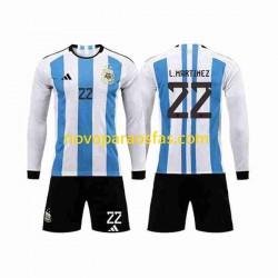 Camisolas Argentina 3 Stars Lautaro Martinez 22 Criança Casa Copa do Mundo 2022 Manga Comprida
