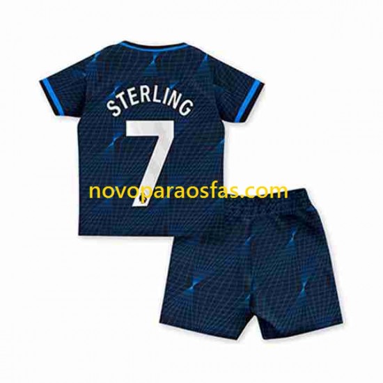 Camisolas Chelsea Raheem Sterling 7 Criança Visitante 2023-2024 Manga Curta
